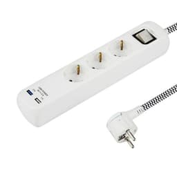 SMARTLINE Grenuttag 3-vägs 2x USB 3A Svart Tygkabel Svart/Vit