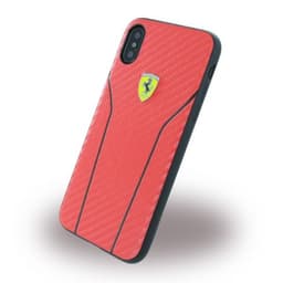 Ferrari Scuderia Carbon Skal till iPhone X/Xs Kolfiberlook PU-läder Kortfack Röd Svart