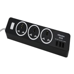 Grenuttak med USB-lader 3 stikkontakter 3 USB-porter Svart