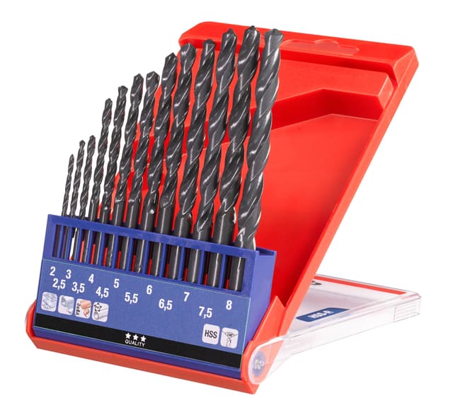 HSS-borsett, 2-8 mm, i kasse, 13 deler