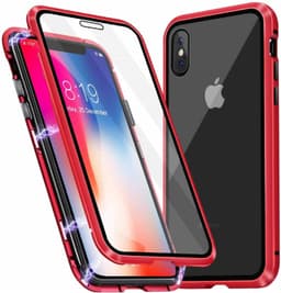 iPhone X / XS magneettikotelo karkaistulla lasilla - punainen