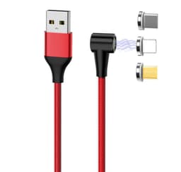 Magnetisk L-formet ladekabel Lyn, USB-C, MicroUSB rød