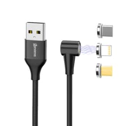 Magnetisk L-formet ladekabel USB-C, Micro USB og Lightning stik