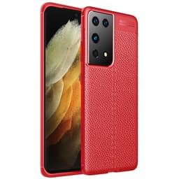 Nahkakuvioitu TPU kuori Samsung Galaxy S21 Ultra  - punainen