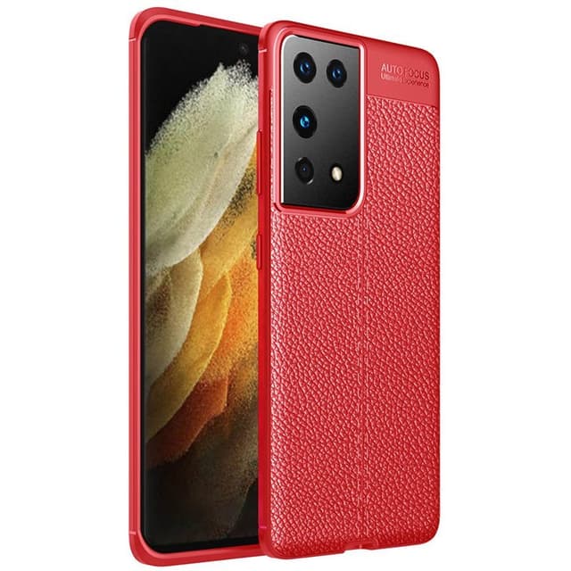 Nahkakuvioitu TPU kuori Samsung Galaxy S21 Ultra  - punainen