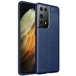 Lædermønstret TPU Cover Samsung Galaxy S21 Ultra  - blå