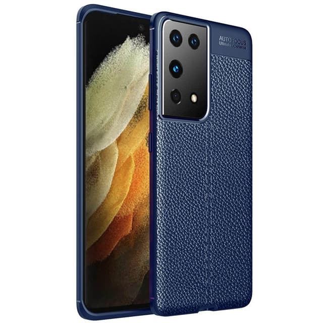 Nahkakuvioitu TPU kuori Samsung Galaxy S21 Ultra  - sininen
