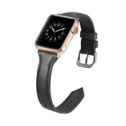 SKALO Kapea nahkaranneke Apple Watch Series 1-3 42mm - Musta