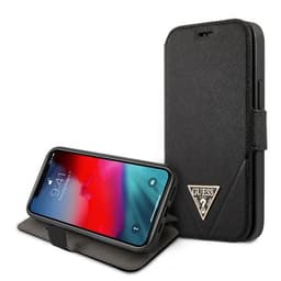 Guess iPhone 12 Mini Etui Gold Triangle Saffiano Svart