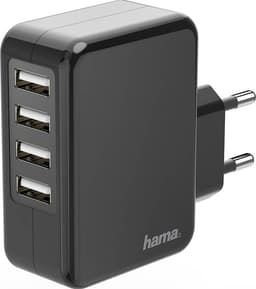 HAMA Charger 220V 4xUSB 4,8A virta-adapteri (musta)