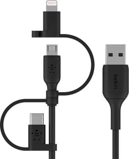 Belkin Boost Charge 3-i-1 microUSB/USB-C/Lightning-kabel (sort)