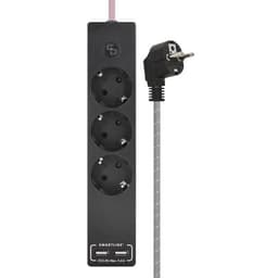 SMARTLINE Forgreningskontakt 3-veis 2x USB 3A Svart Stoffledning Svart/Hvit
