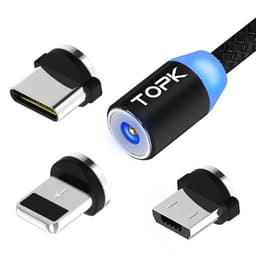 LED TOPK 1m 2.1A Ladekabel iPhone & Usb Type-C & Micro-usb