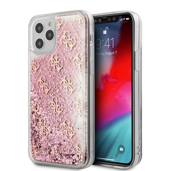 Guess iPhone 12 Pro Max Cover Liquid Glitter Lyserød