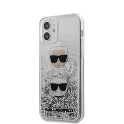 Karl Lagerfeld iPhone 12 Mini Deksel Liquid Glitter Karl & Choupette Sølv