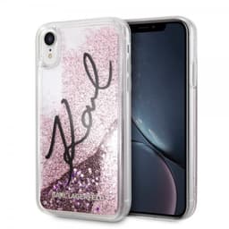 Karl Lagerfeld iPhone Xr Cover Hård Plastikik Signatur Lilla Glitter Transparent