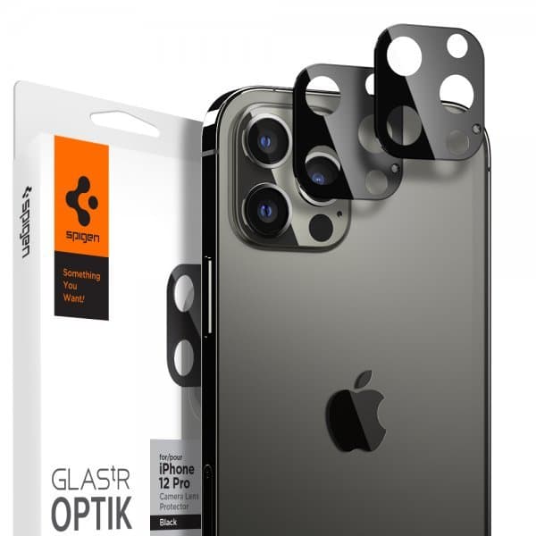 Spigen iPhone 12 Pro Linsebeskyttelse Glas.tR Optik 2-pakning Svart