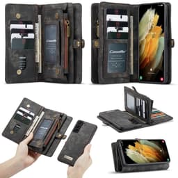 CASEME Samsung Galaxy S21+ (Plus) Retro läder plånboksfodral - Grå/Svart
