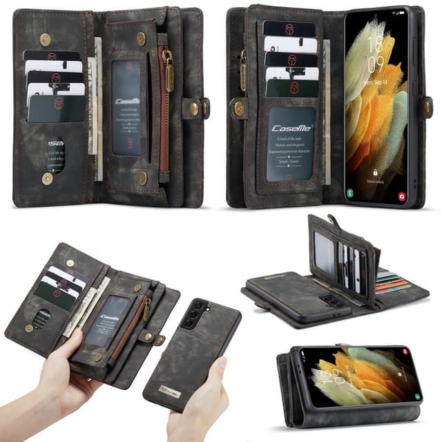 CASEME Samsung Galaxy S21+ (Plus) Retro läder plånboksfodral - Grå/Svart
