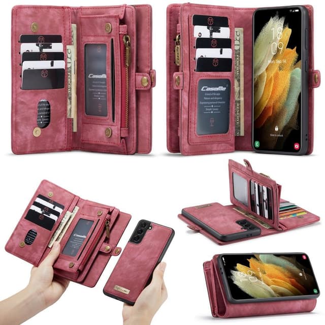 CASEME Samsung Galaxy S21 Retro läder plånboksfodral - Röd