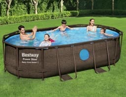 Ovanmarkspool med fönster bestway power steel swim vista ii 427x250x100 cm oval med stålram, filterpump & stege