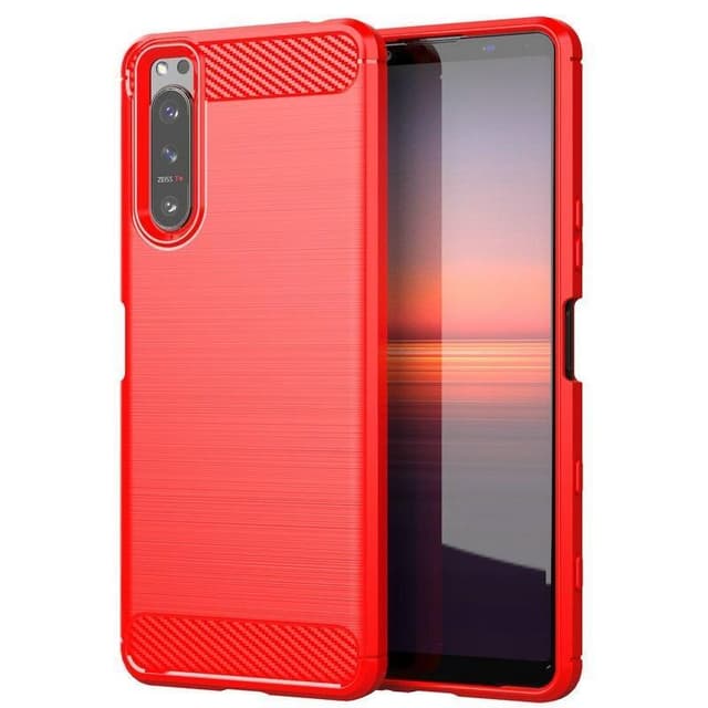 SKALO Sony Xperia 5 II Armor Carbon Iskunkestävä TPU suojakuori - Punainen