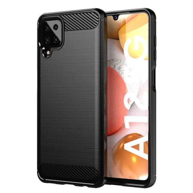 SKALO Samsung A12 Armor Carbon Iskunkestävä TPU suojakuori - Musta