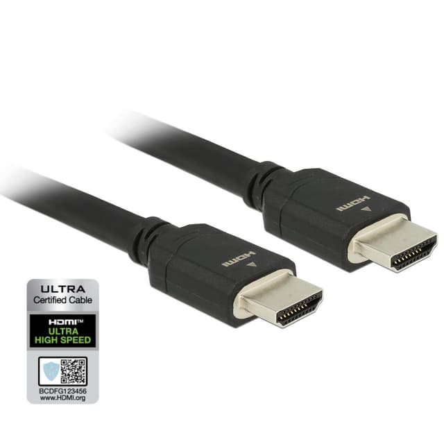 DeLock Certifierad 1m Ultra High Speed HDMI 8K 60Hz 4K 120Hz 48Gbps Dynamic HDR eARC Game Mode VRR Dolby ATMOS nylonflätad kabel guldpläterade kontakter HDMI 2.1