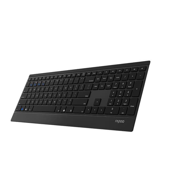 Rapoo E9500M Multi-Mode Draadloos Toetsenbord – Zwart (US QWERTY Lay-out) – 2.4GHz, Bluetooth 3.0 & 4.0 – Ultradun 4.5mm – Metaal Design – Tot 12 Maanden Batterijduur