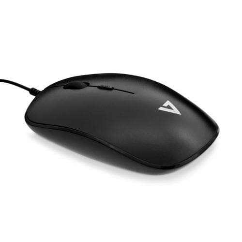 V7 MU200-1E, Ambidextrous, Optisk, USB Type-A, 1600 DPI, Svart