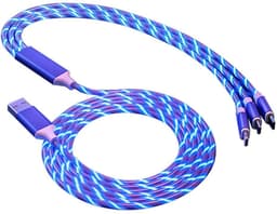 Lysande laddkabel 3-i-1 med blå LED streamereffekt
