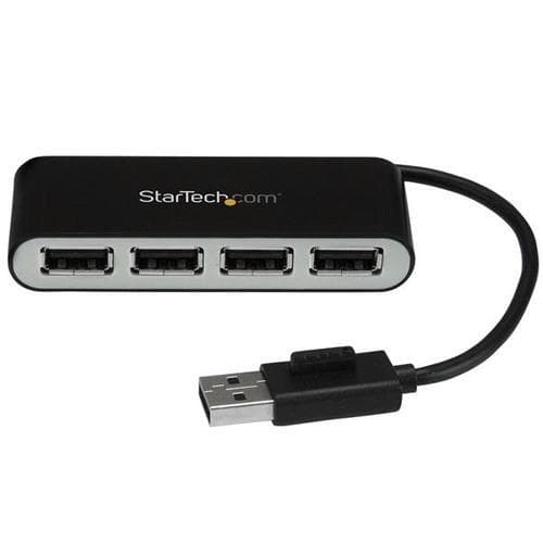 StarTech.com Bärbar USB 2.0-hubb med 4 portar och inbyggd kabel, USB