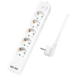 Grenuttak 5-veis + 2 USB m brytere 1,5 m Hvit