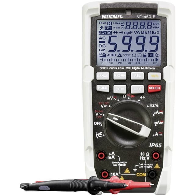VOLTCRAFT VC-460 E Handmultimeter digital Vattenskydd (IP65) CAT III 1000 V, CAT IV 600 V Display (Beräkningar): 6000