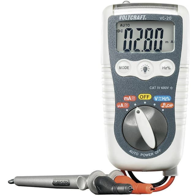 VOLTCRAFT VC-20 Handmultimeter digital Stänksäker (IP54) CAT IV 600 V Display (Beräkningar): 4000