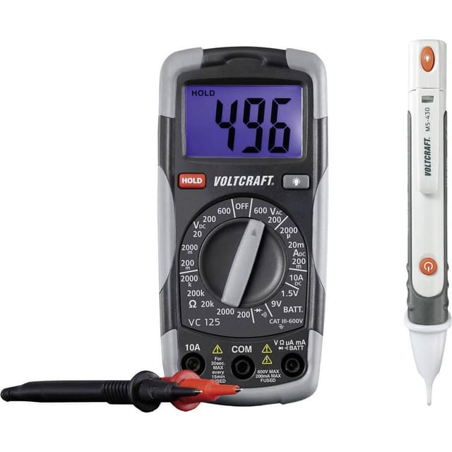 VOLTCRAFT DT-TEST-KIT 150 Handmultimeter digital CAT III 600 V Display (Beräkningar): 2000