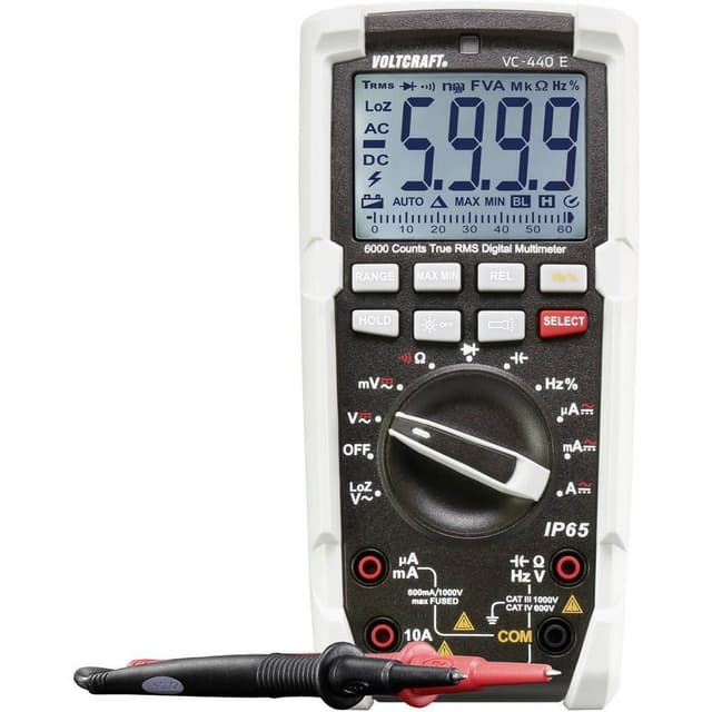 VOLTCRAFT VC-440 E Handmultimeter digital Vattenskydd (IP65) CAT III 1000 V, CAT IV 600 V Display (Beräkningar): 6000