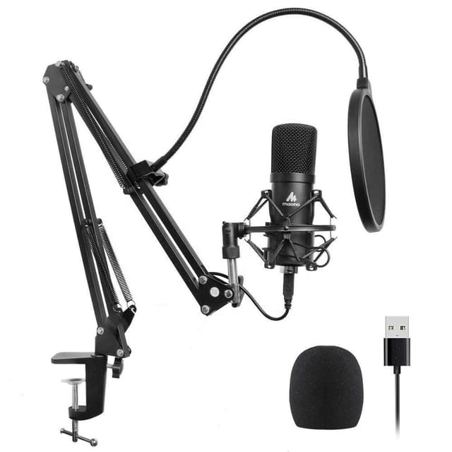 MAONO USB Podcasting Microphone Kit, 16mm mikrofon, arm med fäste, filter, svart