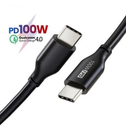 NÖRDIC USB C–USB C -kaapeli, 1 m, 5 A, 100 W, USB2.0 E-Markilla, musta pikalatauskaapeli
