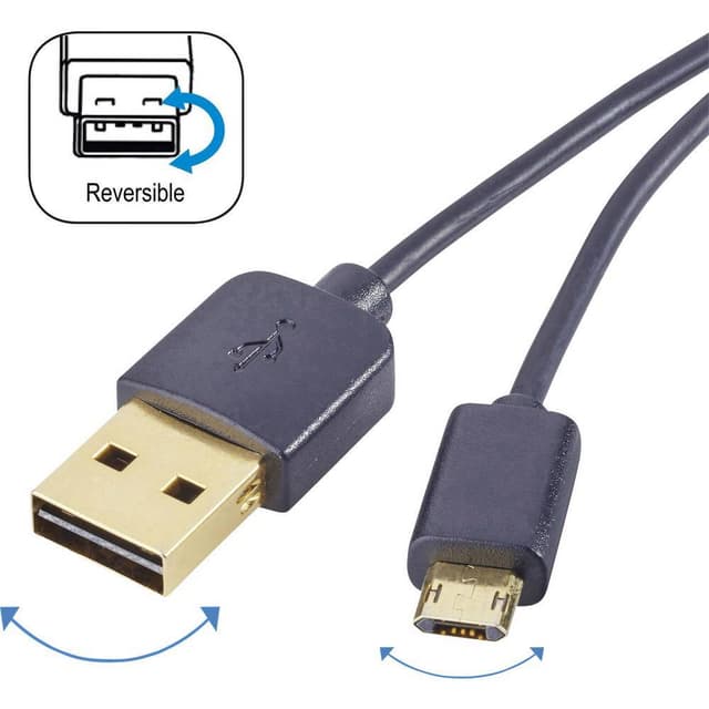 Renkforce USB-kabel USB 2.0 USB-A-hanstik, USB-micro-B-hanstik 1.00 m Sort Dobbeltsidet stik, forgyldt