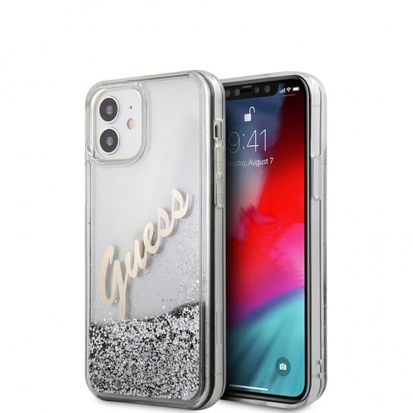Guess iPhone 12 Mini Skal Liquid Glitter Vintage Silver