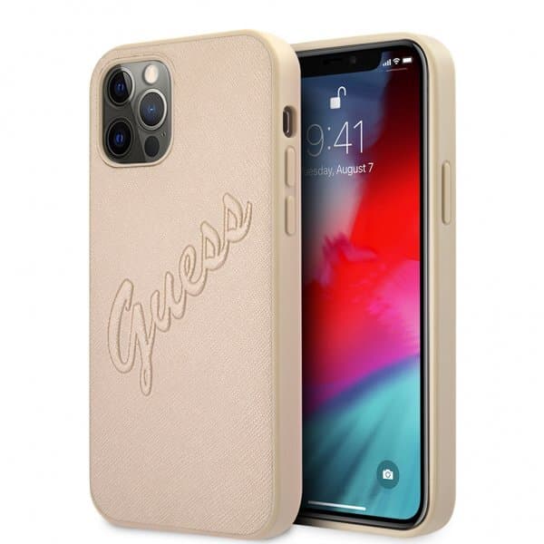Guess iPhone 12/iPhone 12 Pro Kuori Saffiano Vintage Script Kulta
