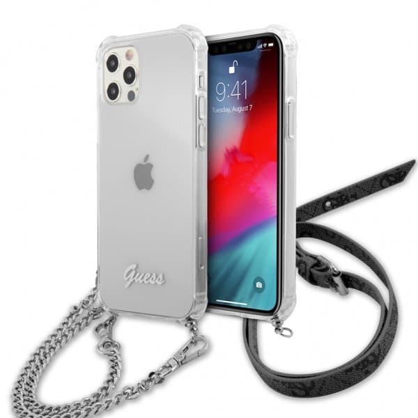 Guess iPhone 12 Pro Max Skal Chain & Script Silver Klar