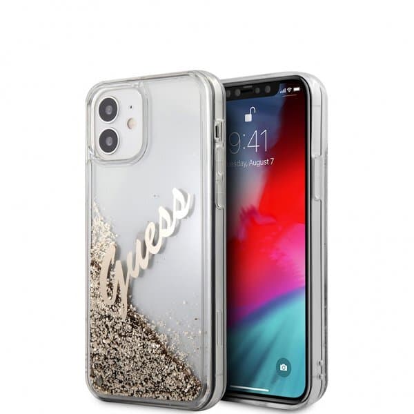 Guess iPhone 12 Mini Skal Liquid Glitter Vintage Guld