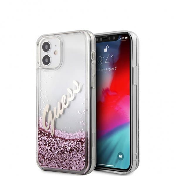 Guess iPhone 12 Mini Skal Liquid Glitter Vintage Rosa