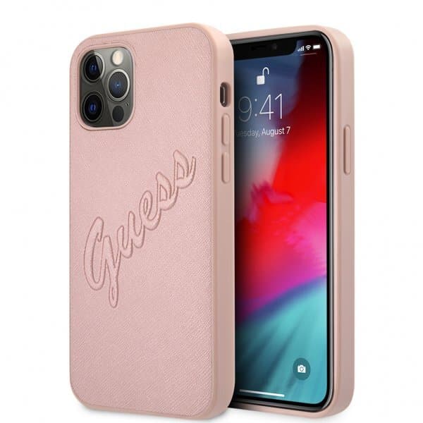 Guess iPhone 12/iPhone 12 Pro Kuori Saffiano Vintage Script Ruusukulta
