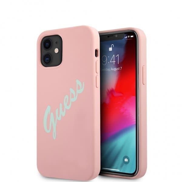 Guess iPhone 12 Mini Cover Vintage Silicone Lyserød