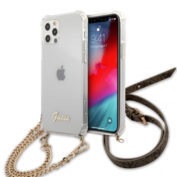 Guess iPhone 12/iPhone 12 Pro Skal Chain & Script Guld Klar