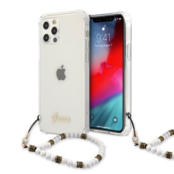Guess iPhone 12/iPhone 12 Pro Cover Script & Pearls Hvid Klar