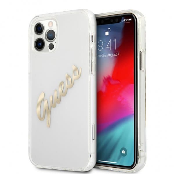 Guess iPhone 12 Pro Max Skal Vintage Script Guld Klar